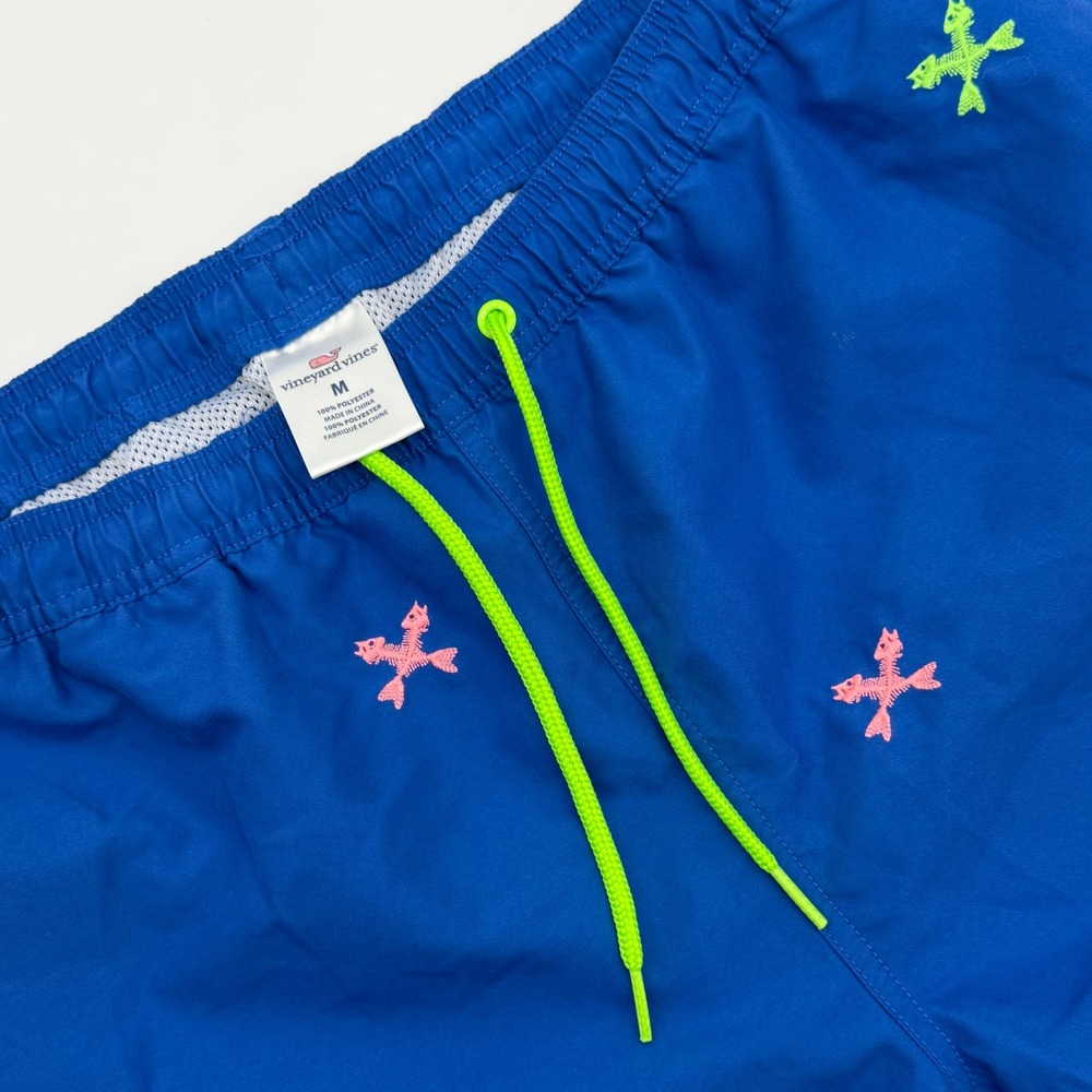 Vineyard Vines Mens Blue Embroidered Fish Skeleton Swim‎ Trunks Shorts Medium